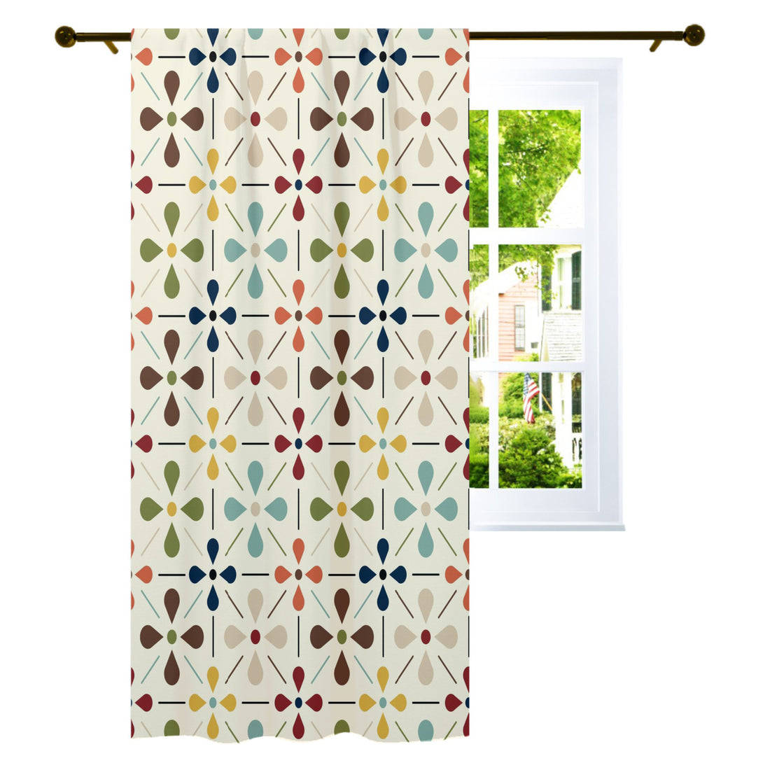 Mid Mod Scandinavian Flower Retro Curtain, Single Panel - Mid Century Modern Gal