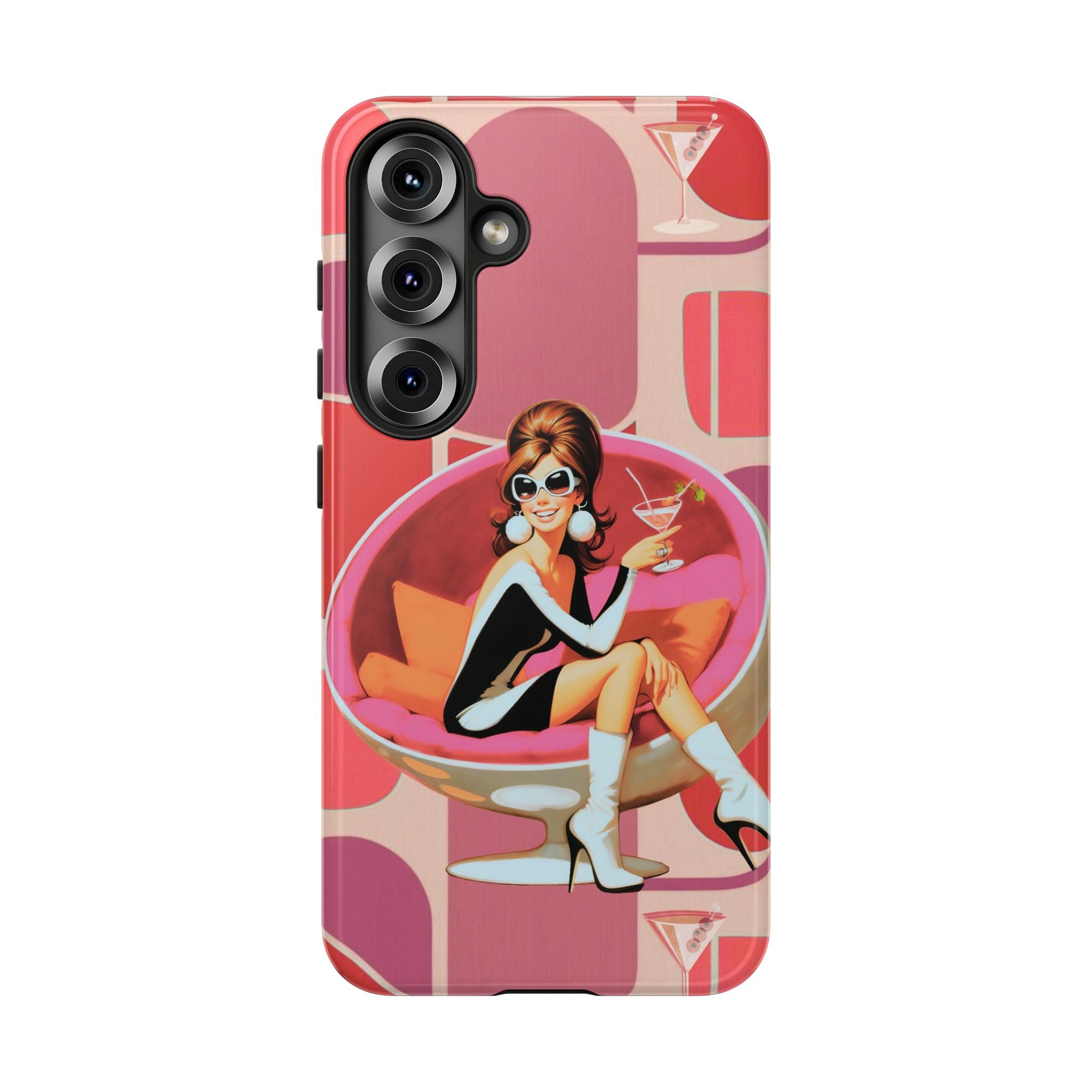 Mid Mod 60s Mod Gal, Kick Back Enjoy, Retro Chic Phone Case with Cocktail Design