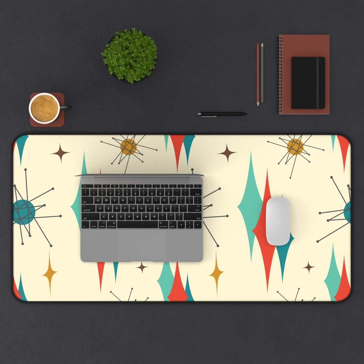 Franciscan Starburst Mid Century Modern Retro-Inspired Desk Mat with Geometric Print - Stylish Workspace Decor - Mid Century Modern Gal