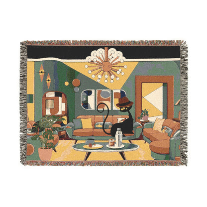 Atomic Cat Mid Century Modern Cozy Woven Blanket - Retro Living Room Design - Mid Century Modern Gal