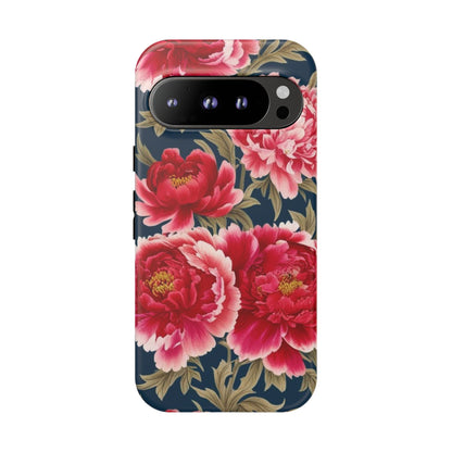Chinoiserie Royal Blue Pink, Red Roses And Peony Floral Tough Phone Case