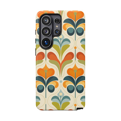 Mid Century Modern Scandinavian Floral, Orange Blue Green Tough Phone Case