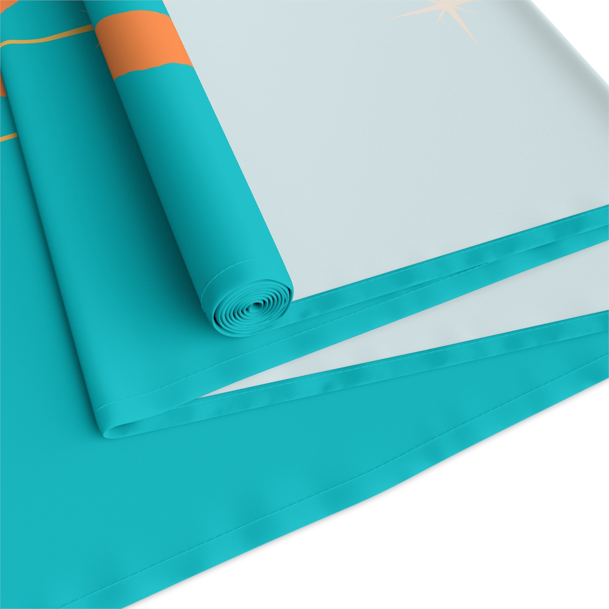 Atomic Boomerang Orange, Turquoise Blue, Yellow Starburst Mid Century Modern MCM Mid Mod Table Runner - Mid Century Modern Gal