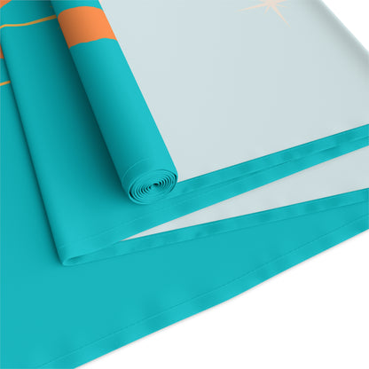 Atomic Boomerang Orange, Turquoise Blue, Yellow Starburst Mid Century Modern MCM Mid Mod Table Runner - Mid Century Modern Gal