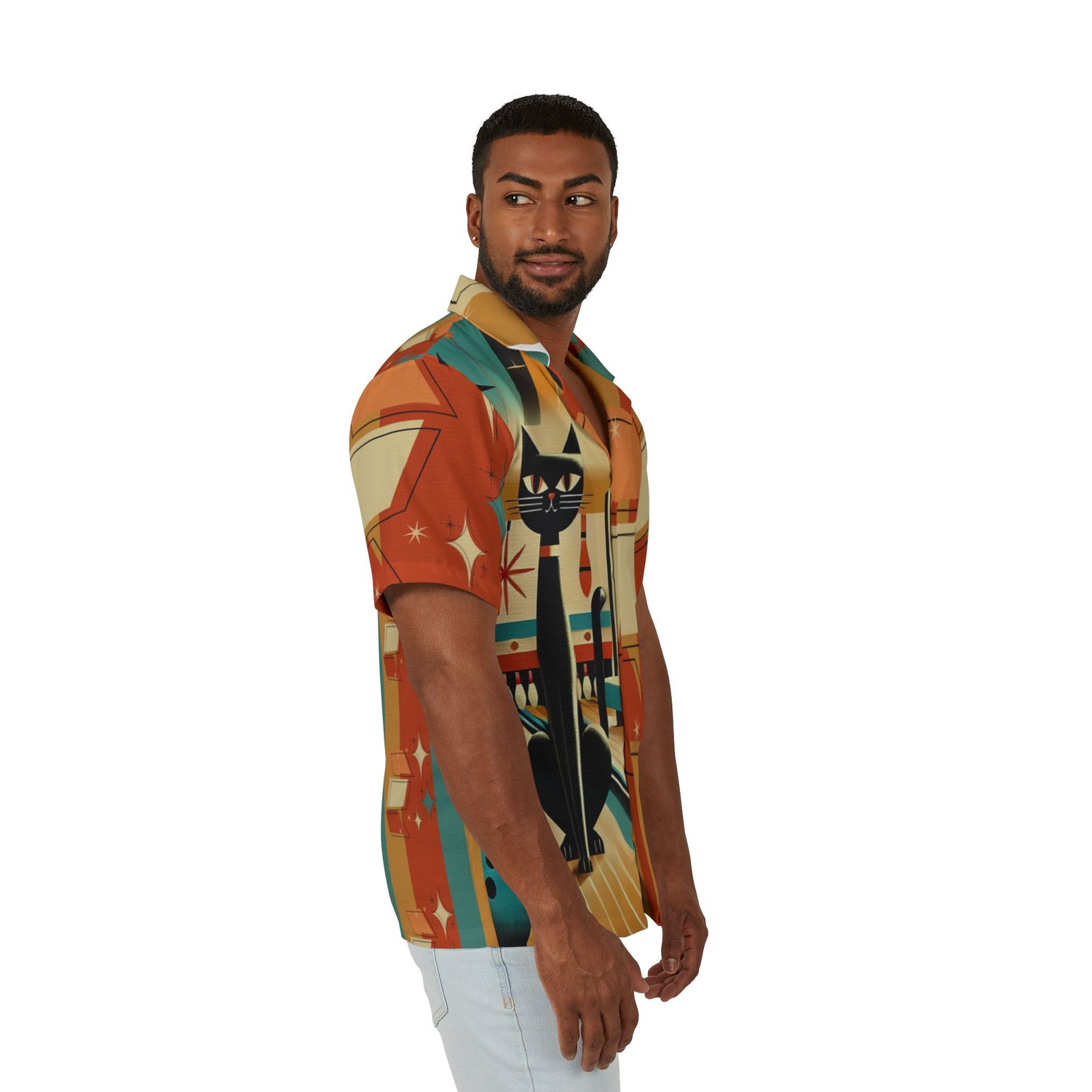 Retro Atomic Cat Bowling Shirt Funky Fun Vintage Bowling Cat Design - Mid Century Modern Gal