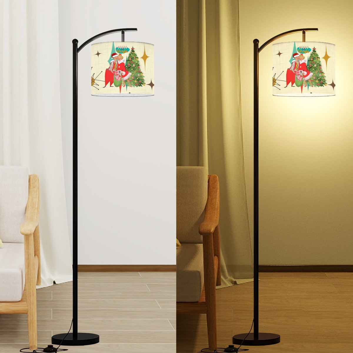 Christmas Retro Kitsch Vintage Inspired Arc Floor Lamp Shade