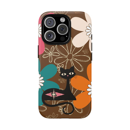 Atomic Cat Retro 70s Vibe Flower Power Tough Cases: Cute Floral and Cat Phone Case for Cat Lovers