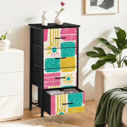 Mid Century Modern Palm Springs Modernism Teal Pink Yellow 4-Drawer Dresser - Mid Century Modern Gal