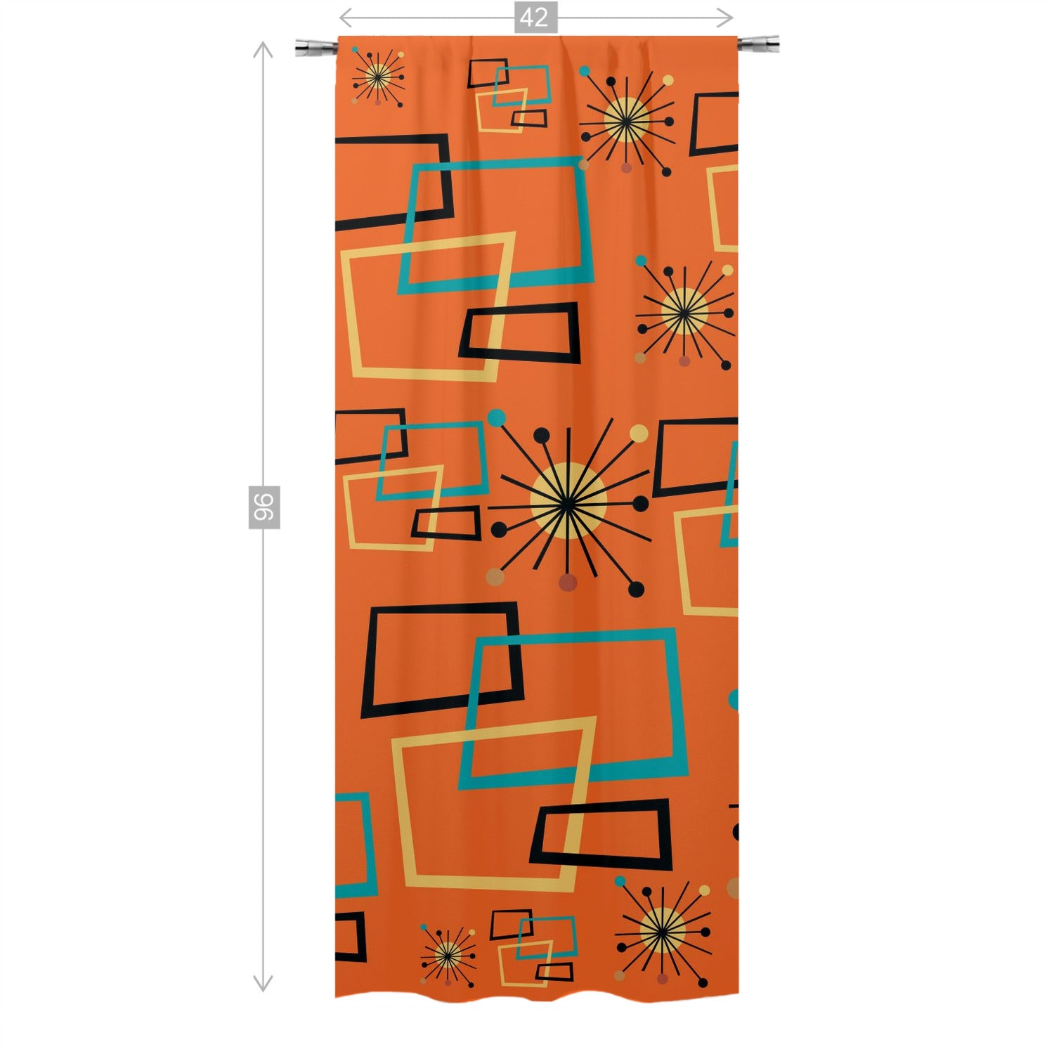 Mid Century Modern Atomic Starburst Orange Curtain, Single Panel - Mid Century Modern Gal