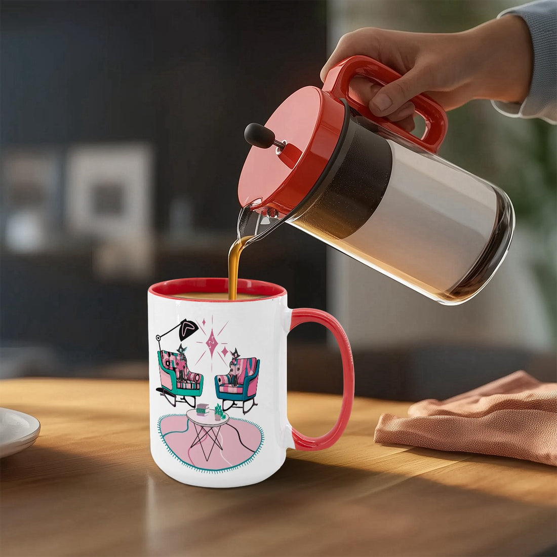 Atomic Reading Cats, Kitschy Mid Century Modern Large Colorful Mug (15oz) - Mid Century Modern Gal