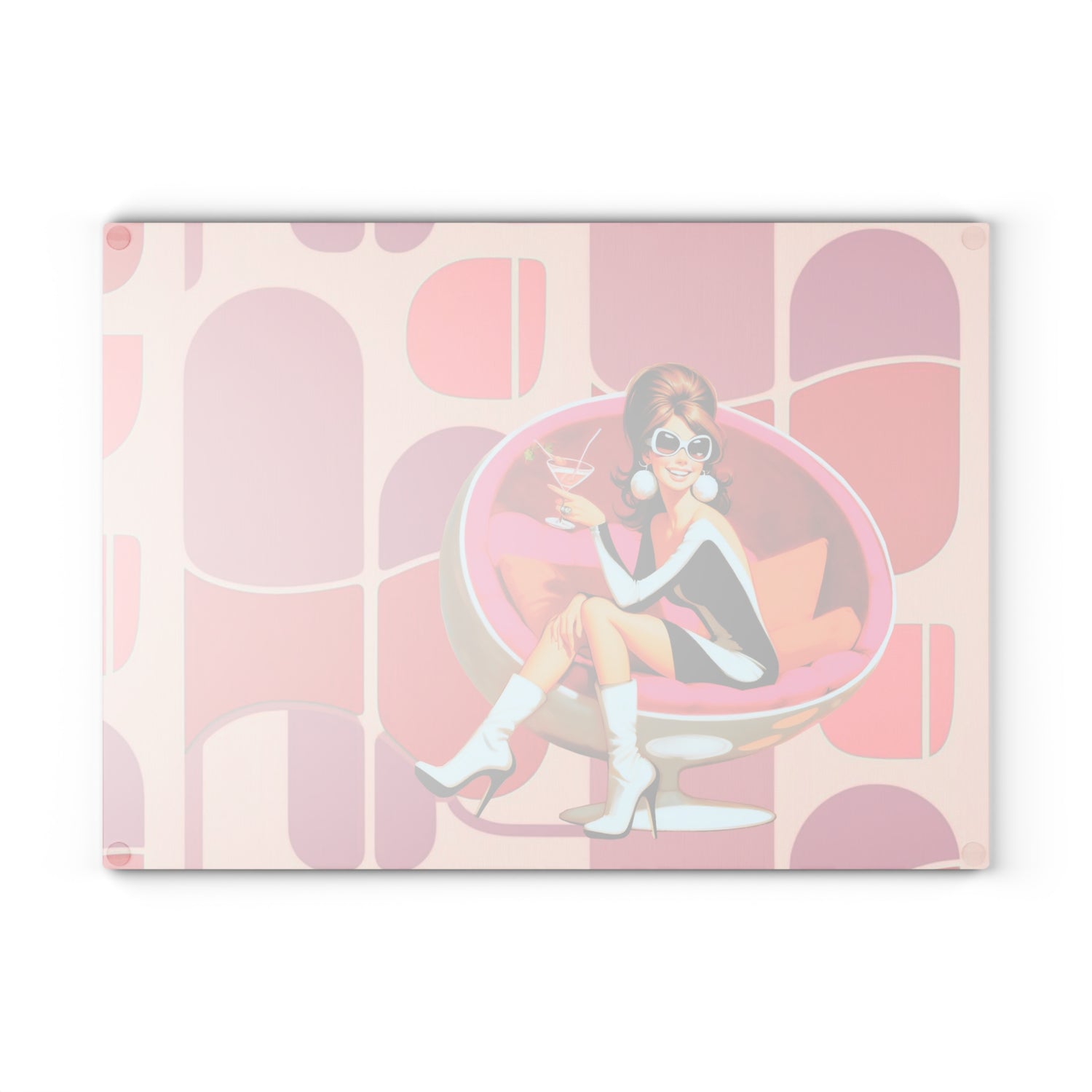 Mid Mod 60s Retro Gal, Cocktail Hour, MCM Barware Glass Cutting Board - Mid Century Modern Gal