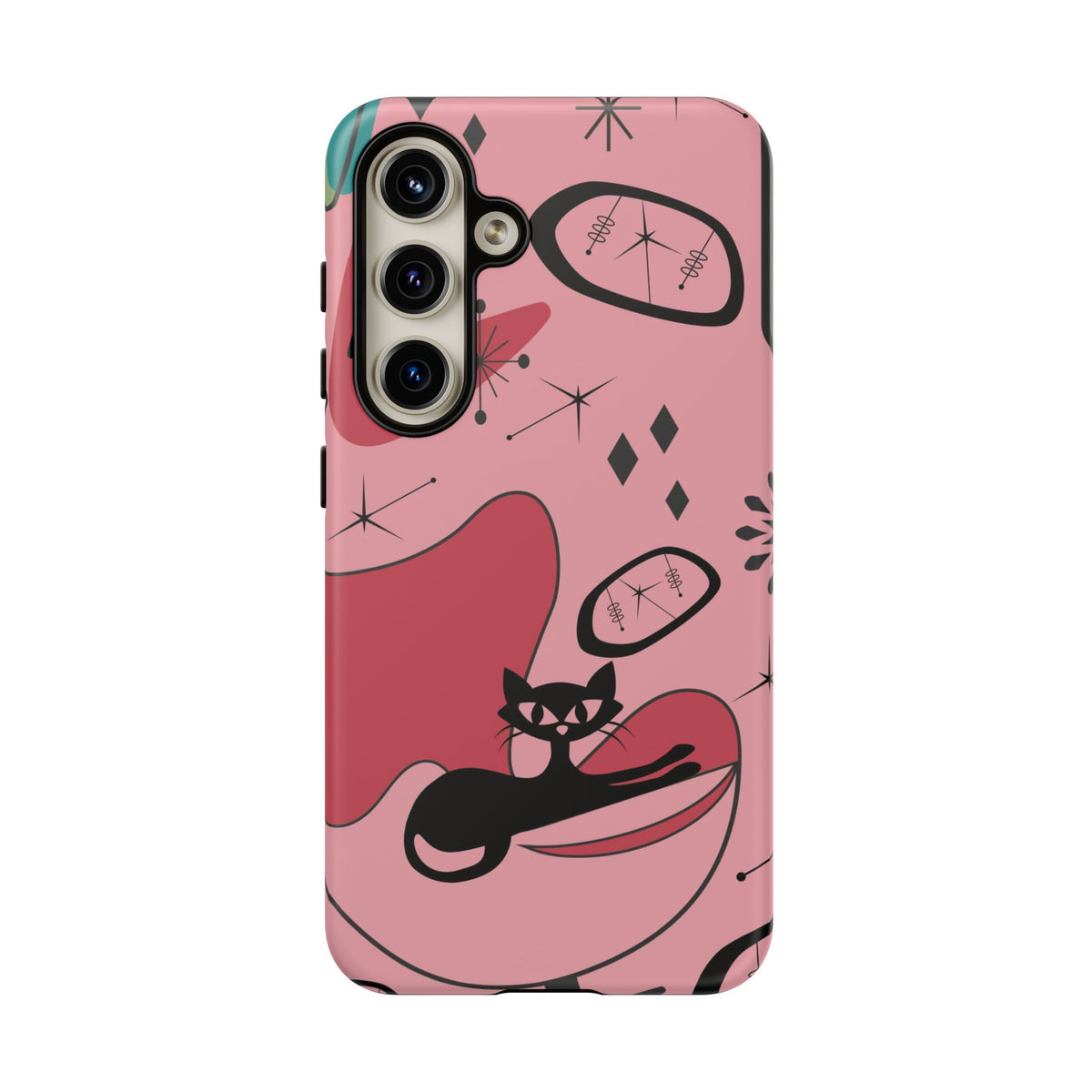 Atomic Cat, Pink Mid Century Modern, Egg Chair, Space Cat Tough Phone Case