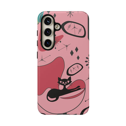 Atomic Cat, Pink Mid Century Modern, Egg Chair, Space Cat Tough Phone Case