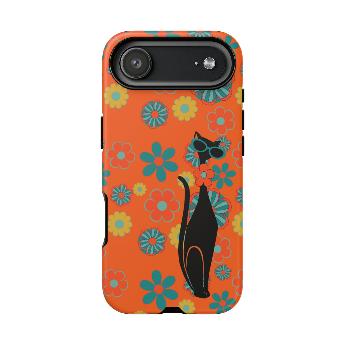 Flower Power, Retro Groovy Atomic Cat, Hipster Style Orange Samsung Galaxy and Google Pixel Tough Cases