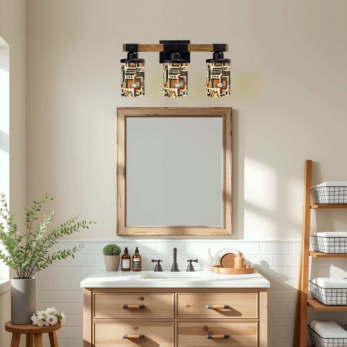 Mid Century Modern Bauhaus Brown Geometric Vanity Light Fixture - Mid Century Modern Gal