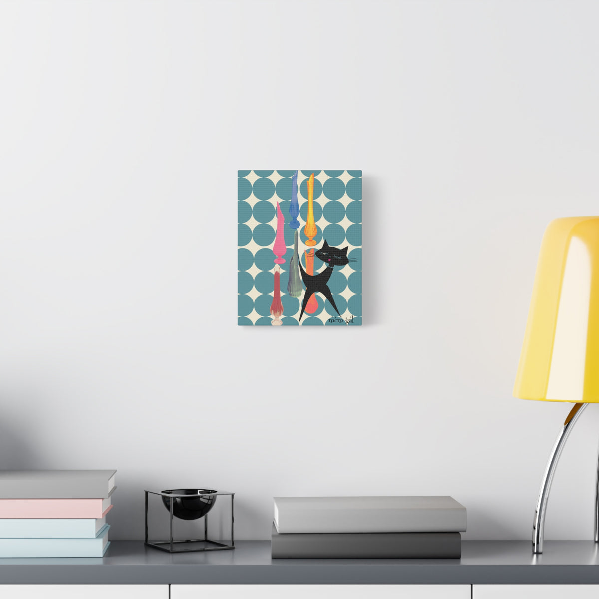 Mid Century Modern Wall Art, MCM Swung Glass Whimsical Cat Artwork Canvas - Mid Century Modern Gal