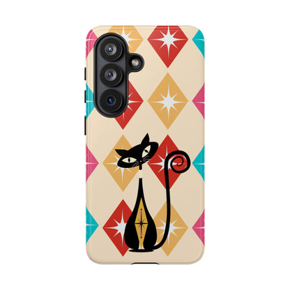 Mid Century Modern Atomic Cat, Atomic 50s Diamonds Retro Phone Tough Cases