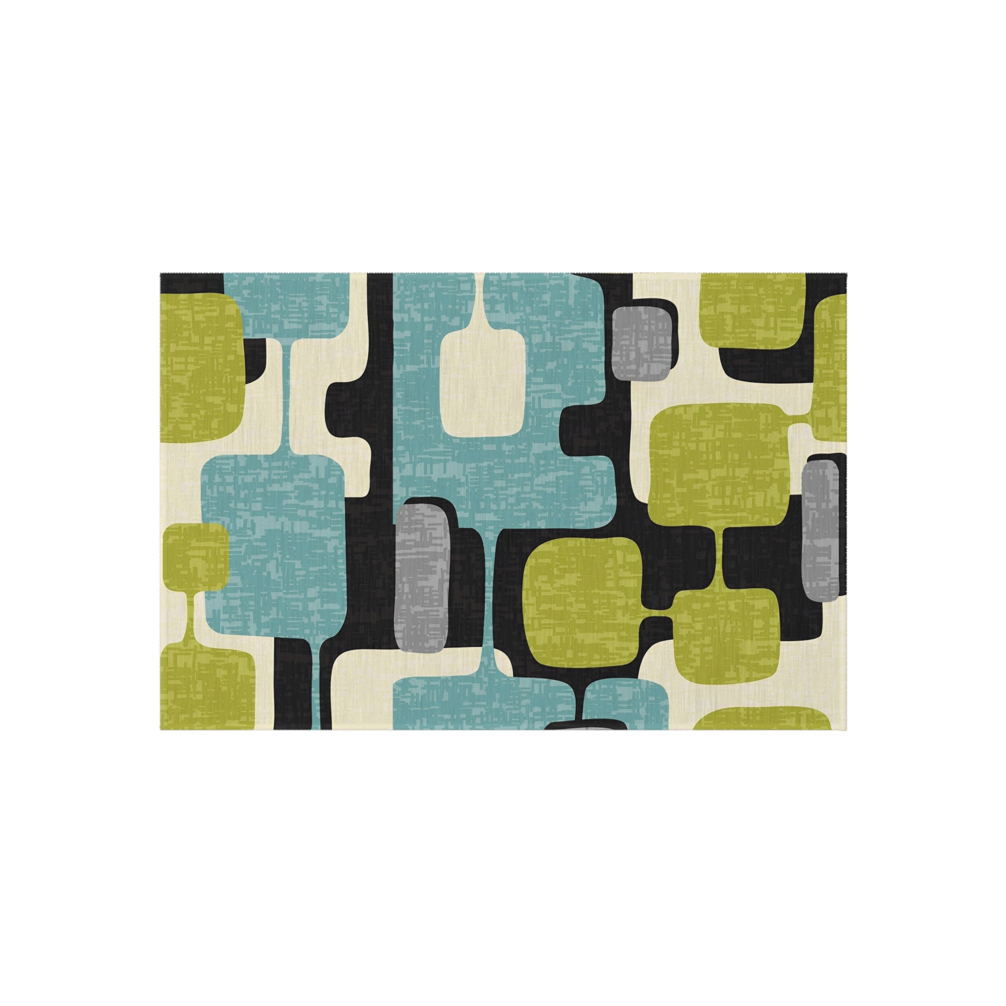 Mid Century Modern Geometric Indoor, Outdoor Area Rug, Lime Green, Aqua Blue, Black