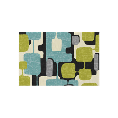 Mid Century Modern Geometric Indoor, Outdoor Area Rug, Lime Green, Aqua Blue, Black