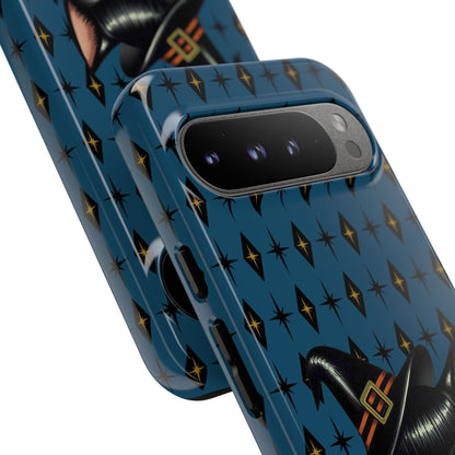 Vintage Halloween Black Cat Sexy Sexton Mid Century Modern Blue Tough Phone Case