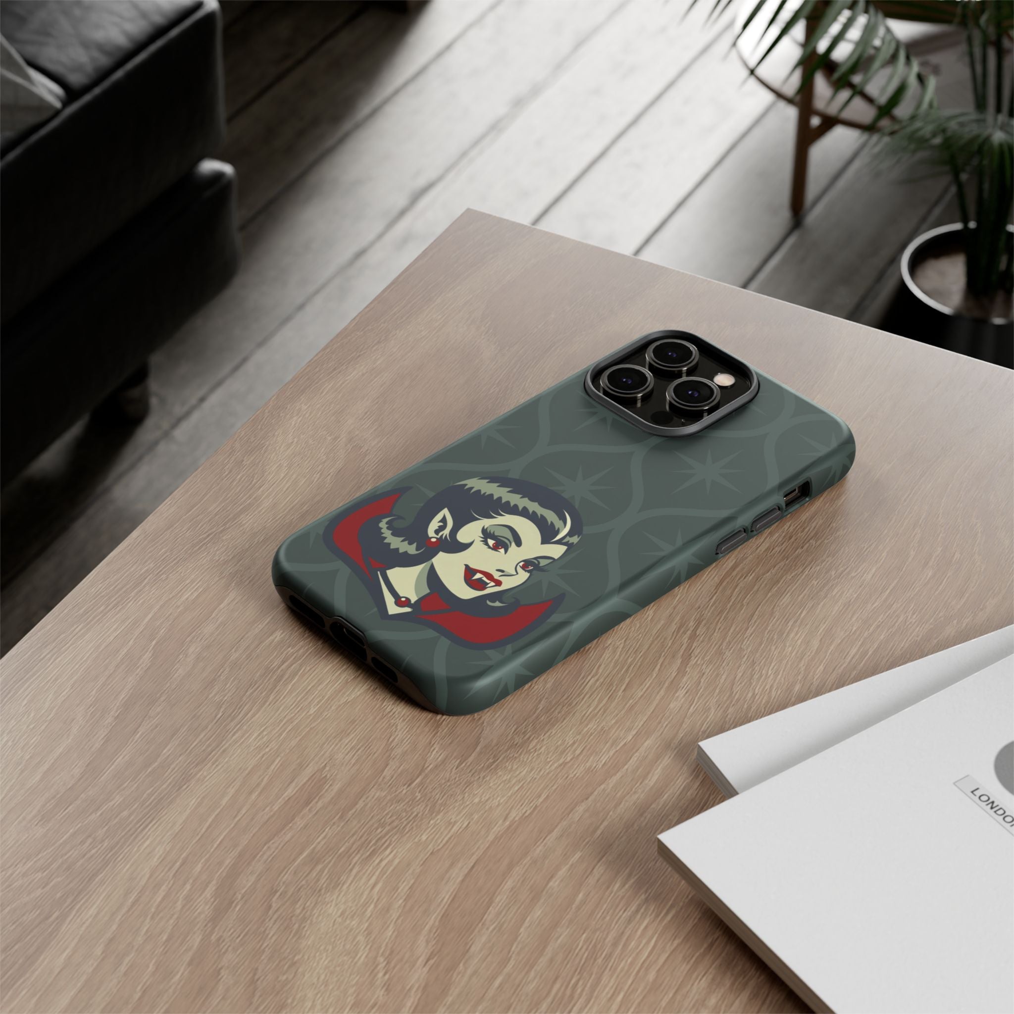 Vampire Dracula Girl Halloween Goth Horror Buff MCM Green Tough Phone Case