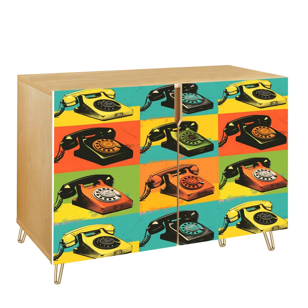 Mid Century Modern Kitschy Retro Telephone Art MCM Wooden Storage Cabinet - Mid Century Modern Gal