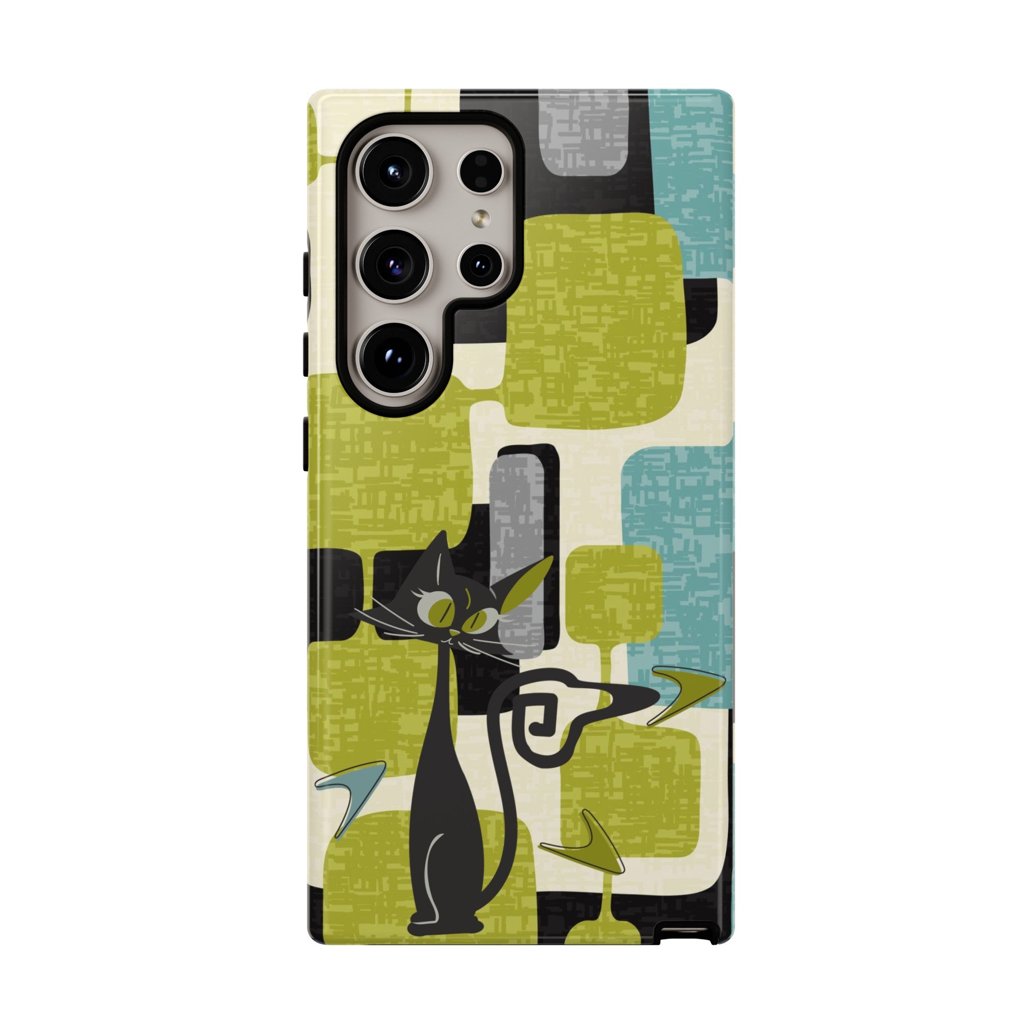 Mid Century Modern Geometric Kitschy Cat, Boomerang Retro Smart Phone Tough Cases