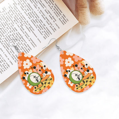 Retro Earrings, 70s Flower Power, Atomic Martini Cat Funky Teardrop Earrings - Mid Century Modern Gal