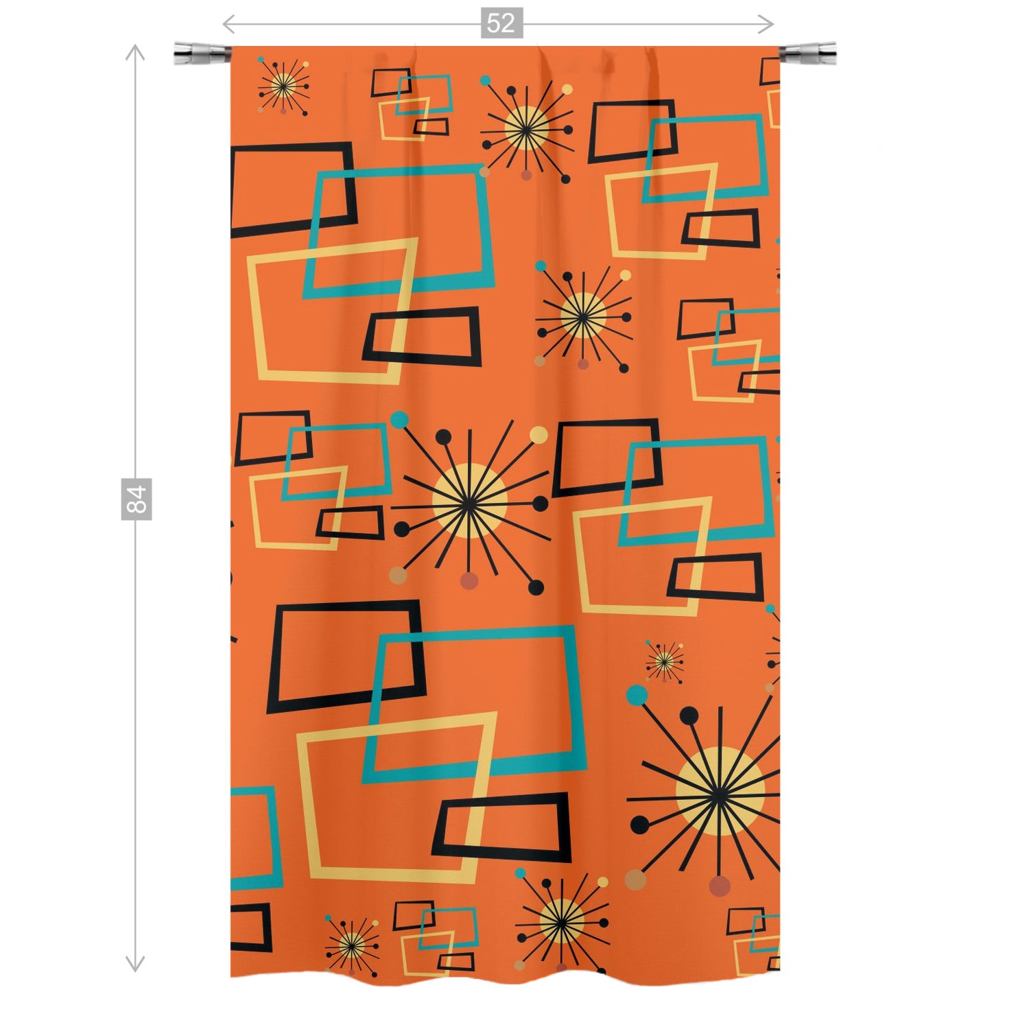 Mid Century Modern Atomic Starburst Orange Curtain, Single Panel - Mid Century Modern Gal