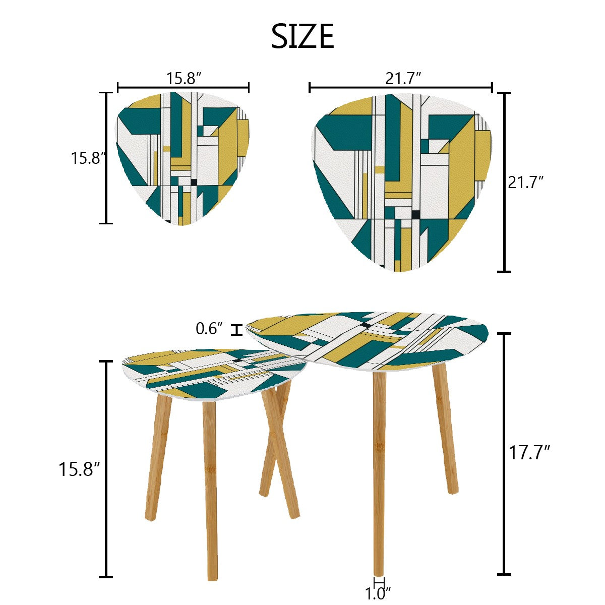 High Moderism International Style Bauhuas Mod Nesting Tables, Teal Green Motif - Mid Century Modern Gal