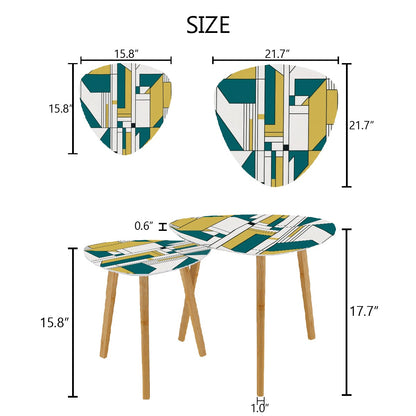 High Moderism International Style Bauhuas Mod Nesting Tables, Teal Green Motif - Mid Century Modern Gal