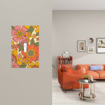 Retro Vintage Flower Power 70s Orange Green Pink Mid Century Modern Switch Cover - Mid Century Modern Gal