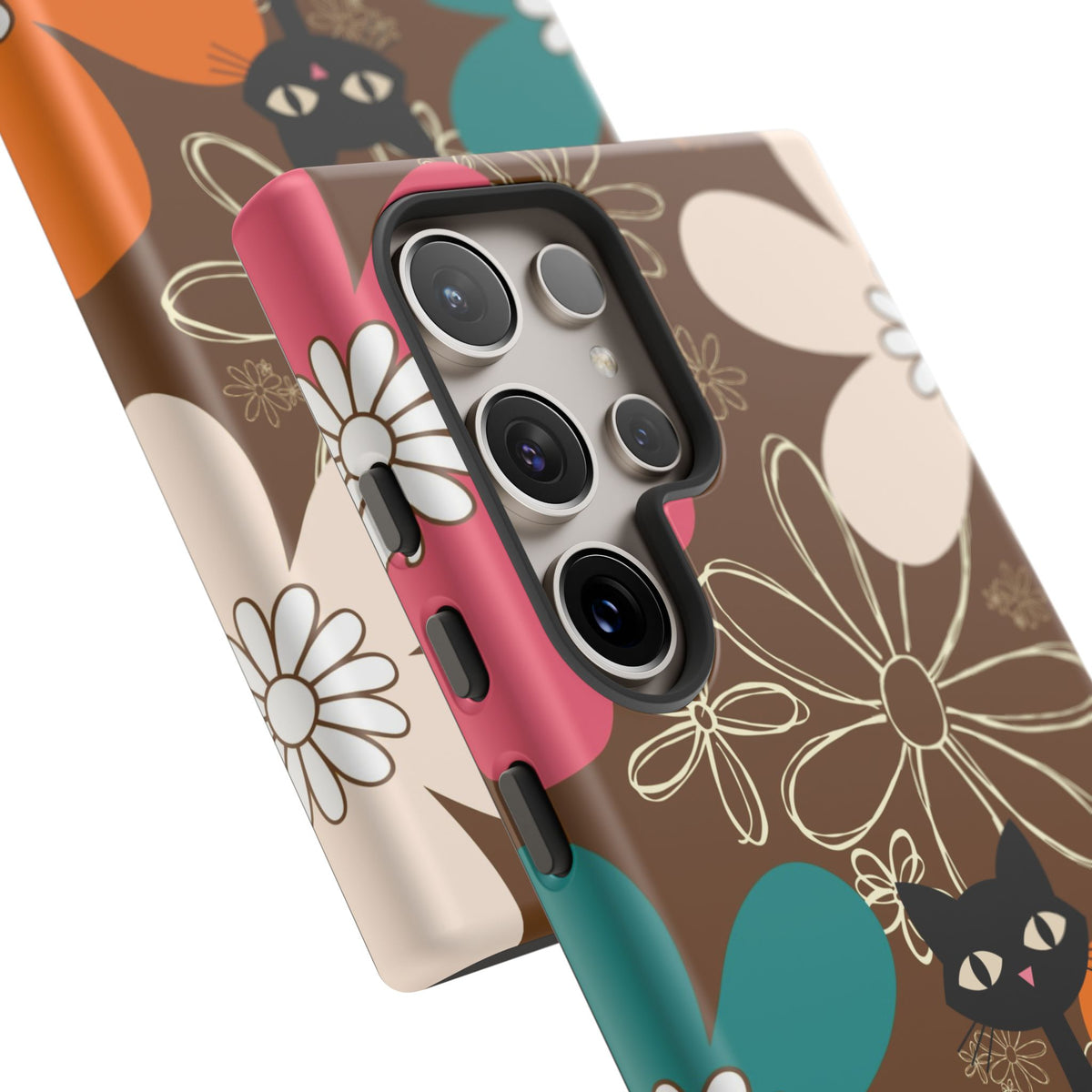 Atomic Cat Retro 70s Vibe Flower Power Tough Cases: Cute Floral and Cat Phone Case for Cat Lovers