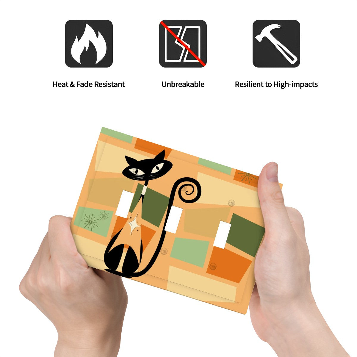 Mid Century Modern Geometric Designed Kitschy Atomic Cat Modern Switch Cover 3-Gang 3 Toggle - Mid Century Modern Gal