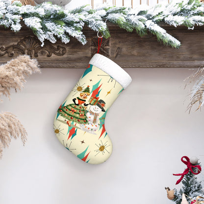Franciscan Starburst Mid Century Modern Christmas Gal, SnowmanPlush Christmas Stocking - Mid Century Modern Gal