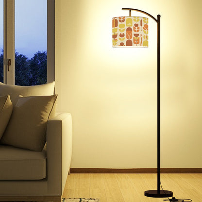 Scandinavian Nordic Modern Floral Orange Yellow Mid Mod Arc Floor Lamp - Mid Century Modern Gal