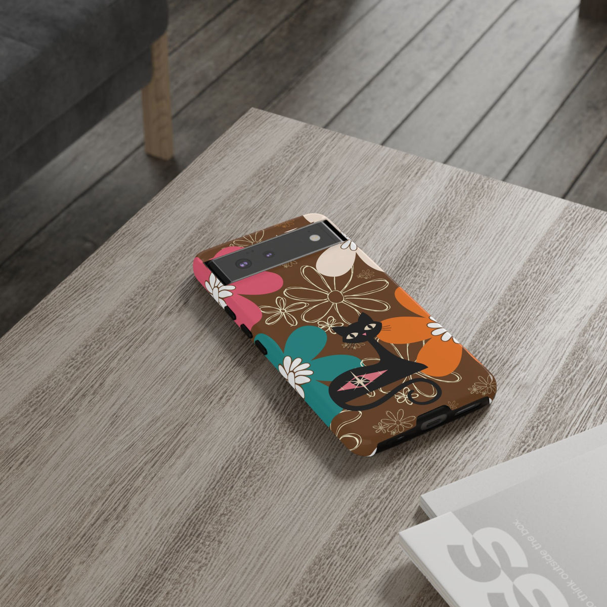 Atomic Cat Retro 70s Vibe Flower Power Tough Cases: Cute Floral and Cat Phone Case for Cat Lovers