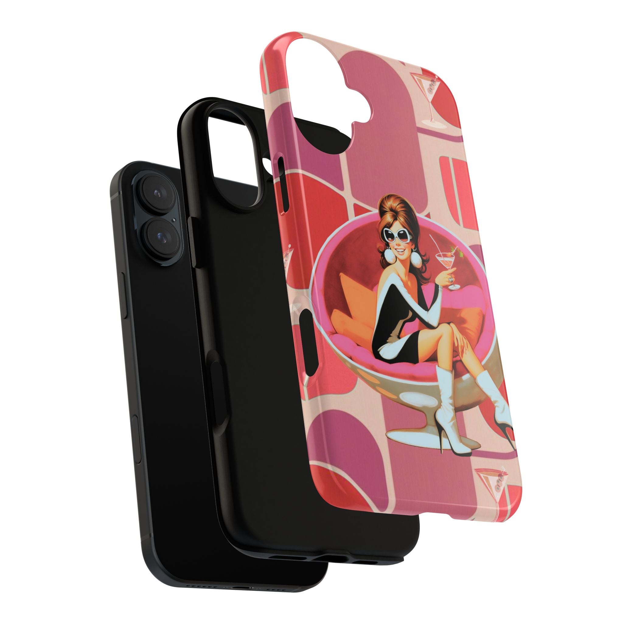 Mid Mod 60s Mod Gal, Kick Back Enjoy, Retro Chic Phone Case with Cocktail Design