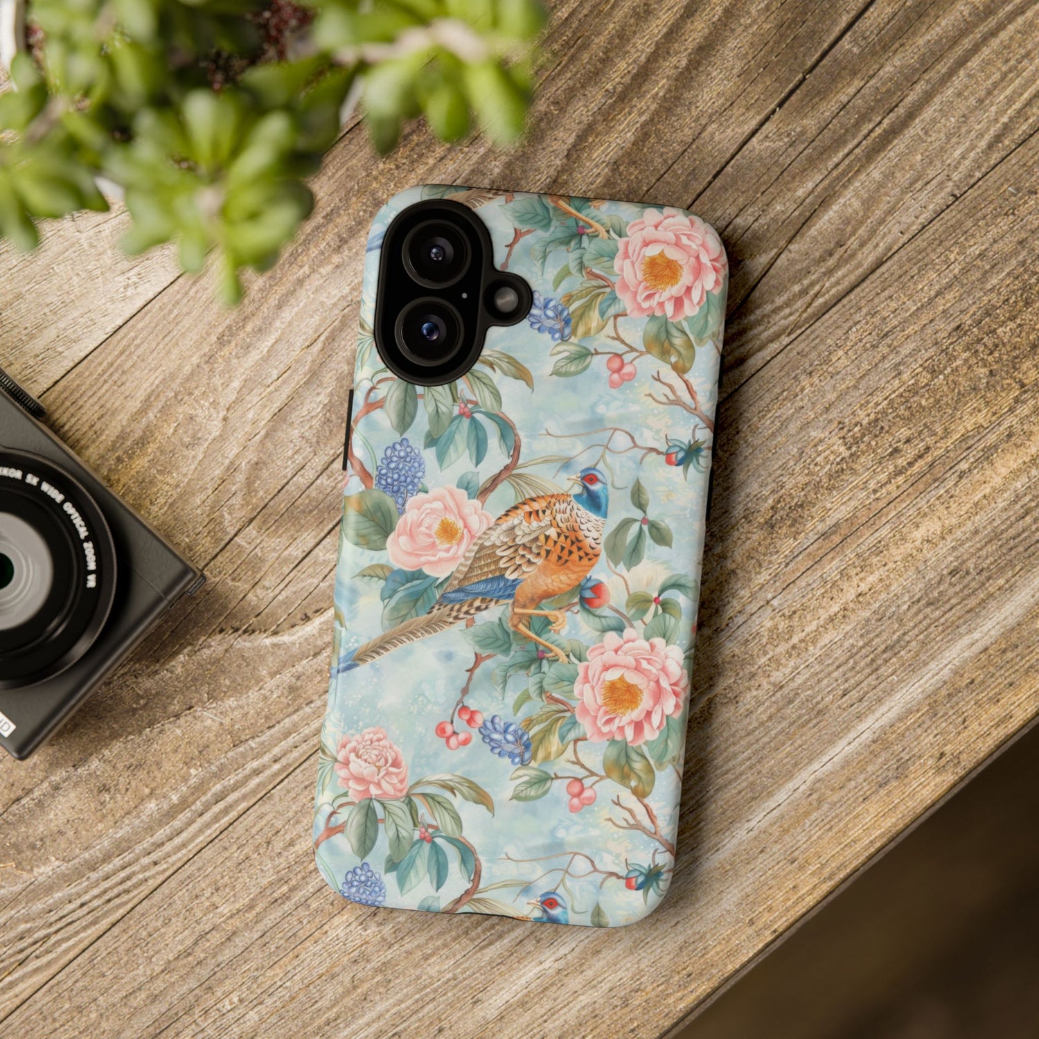 Chinoiserie Designed Floral Pheasant Phone Case with Bird Design