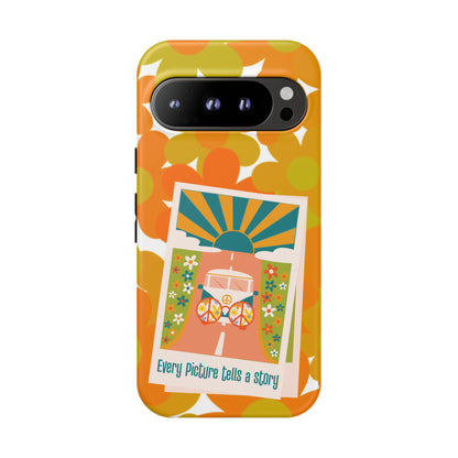 Retro Phone Case, Orange Flower Power, Polaroid Picture, Mod Smart Phone Tough Phone Cases