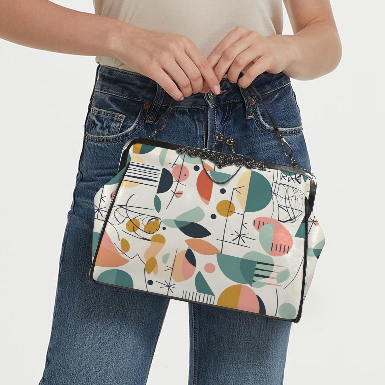 Modern Danish Scandinavian Designed Abstract Mid Century Modern Kisslock Crossbody Purse - Mid Century Modern Gal