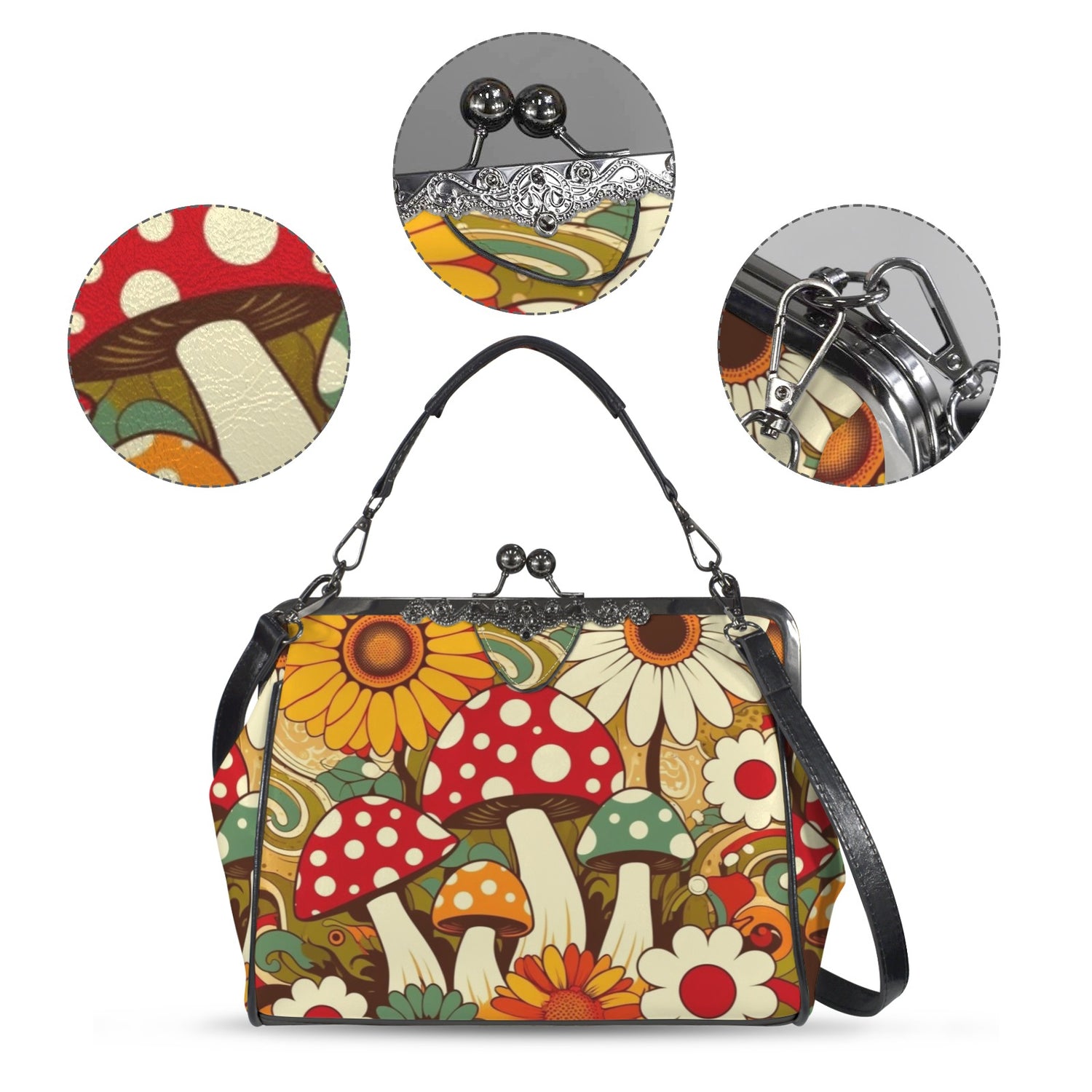 Retro Groovy Mushroom Funky Mod Kisslock Crossbody Purse - Mid Century Modern Gal