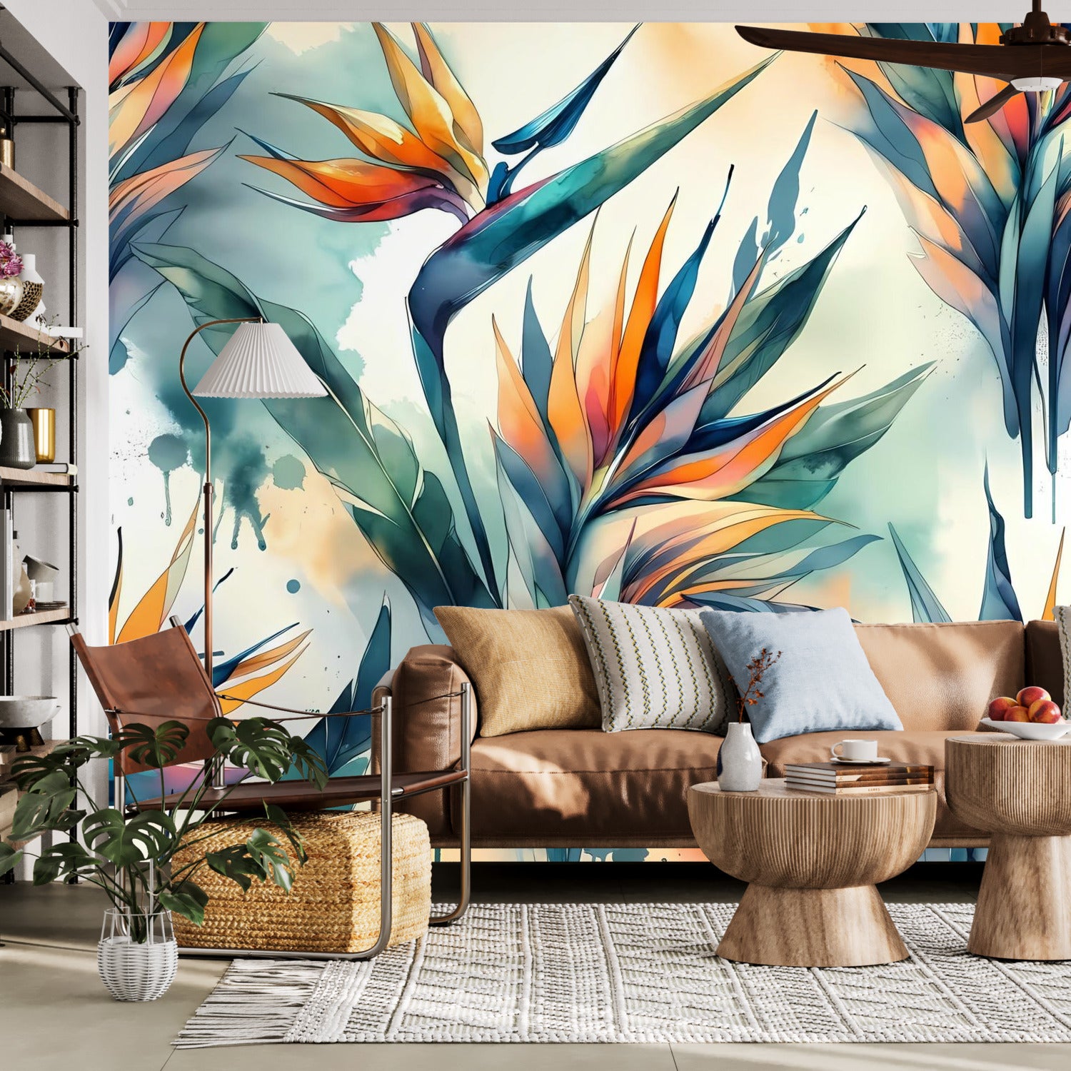 Birds Of Paradise Tropical Polynesian Watercolor Wall Murals - Mid Century Modern Gal