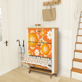 Flower Power Orange Groovy Mod Shoe Storage, Shoe Cabinet - Mid Century Modern Gal