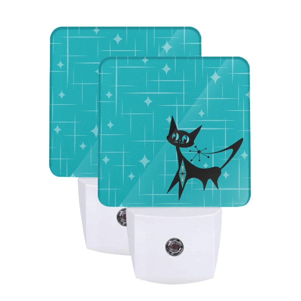 Mid Century Modern Teal Blue Atomic Cat Night Light - Mid Century Modern Gal