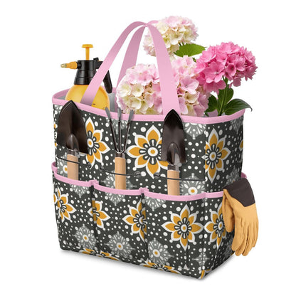 Floral Bohemian Retro Gray Yellow Modern Garden Tool Bag - Mid Century Modern Gal