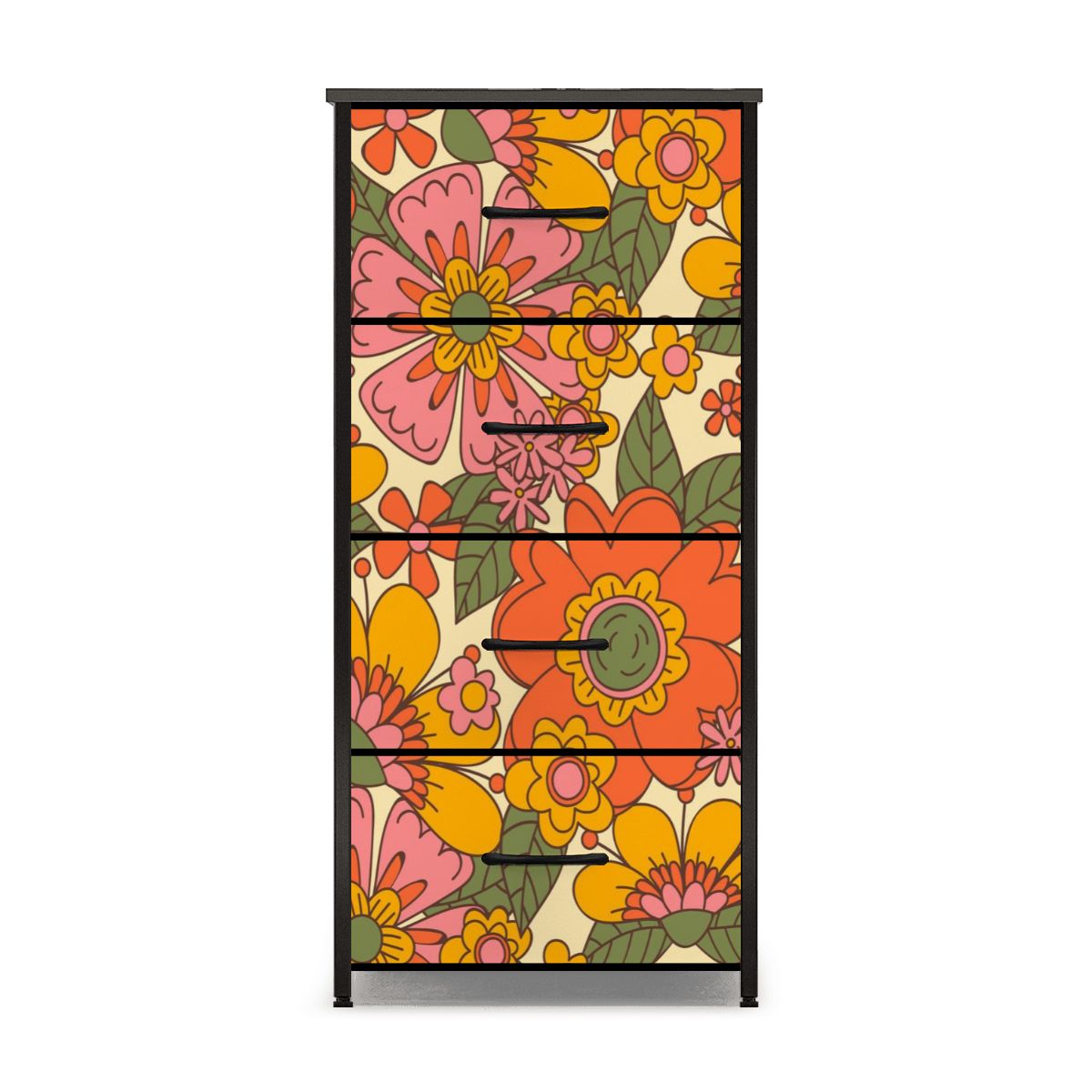 70s Retro Revival Flower Power Groovy Floral Mid Mod 4-Drawer Dresser - Mid Century Modern Gal