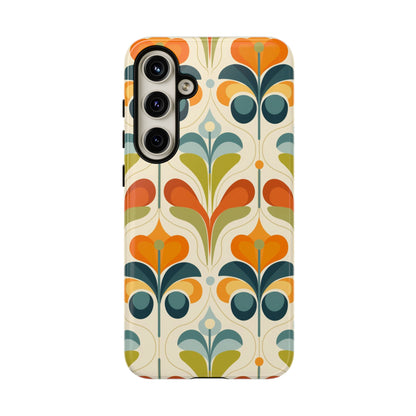 Mid Century Modern Scandinavian Floral, Orange Blue Green Tough Phone Case