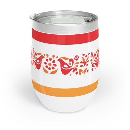 Pyrex Circle Of Friendship Tumbler, Wine Tumbler, Perfect for Parties, Gifting, Outdoor Adventures, Red and Orange Floral Design, Travel Mug - Mid Century Modern Gal