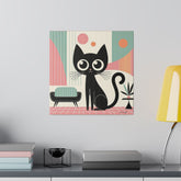 Mid Century Modern Atomic Kitty Cat, Pink, Kitschy Mod Matte Canvas - Mid Century Modern Gal